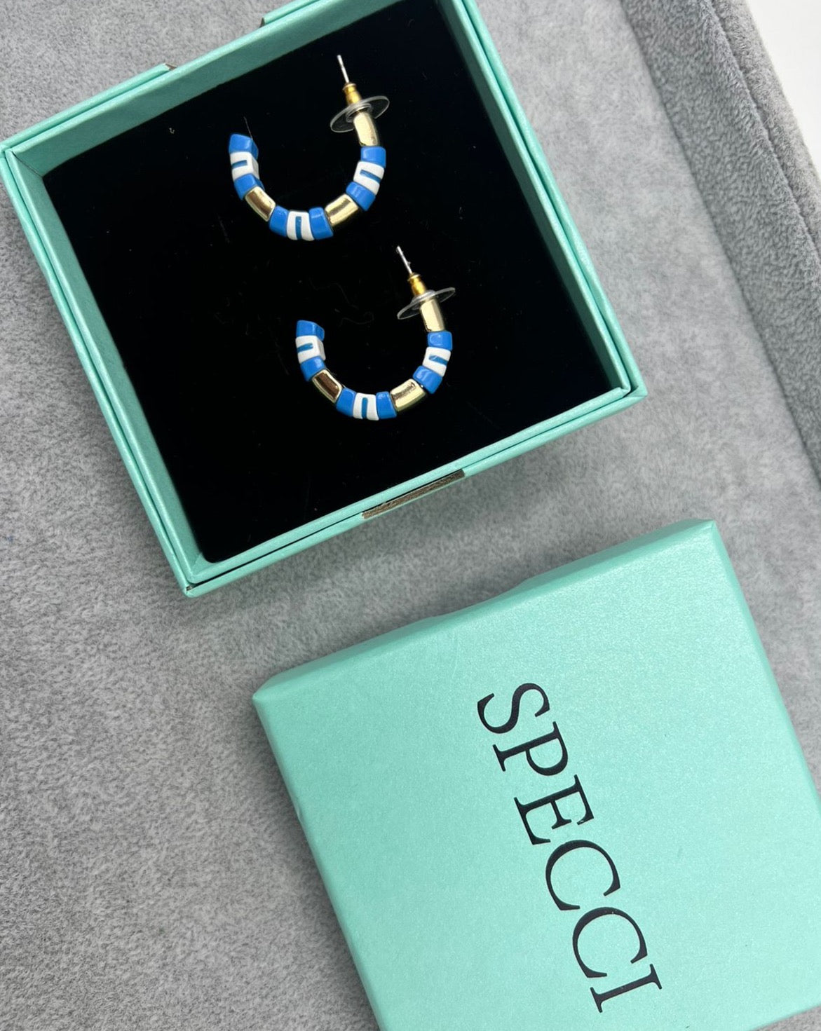 ARRACADAS AZULES CON BLANCO - SPECCI